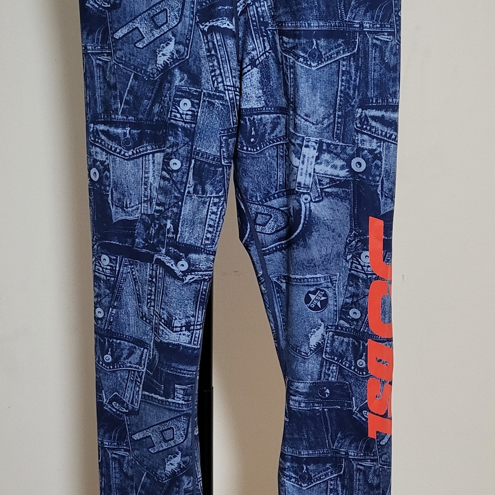 Diesel Blue Printed Leggings with Orange Logo